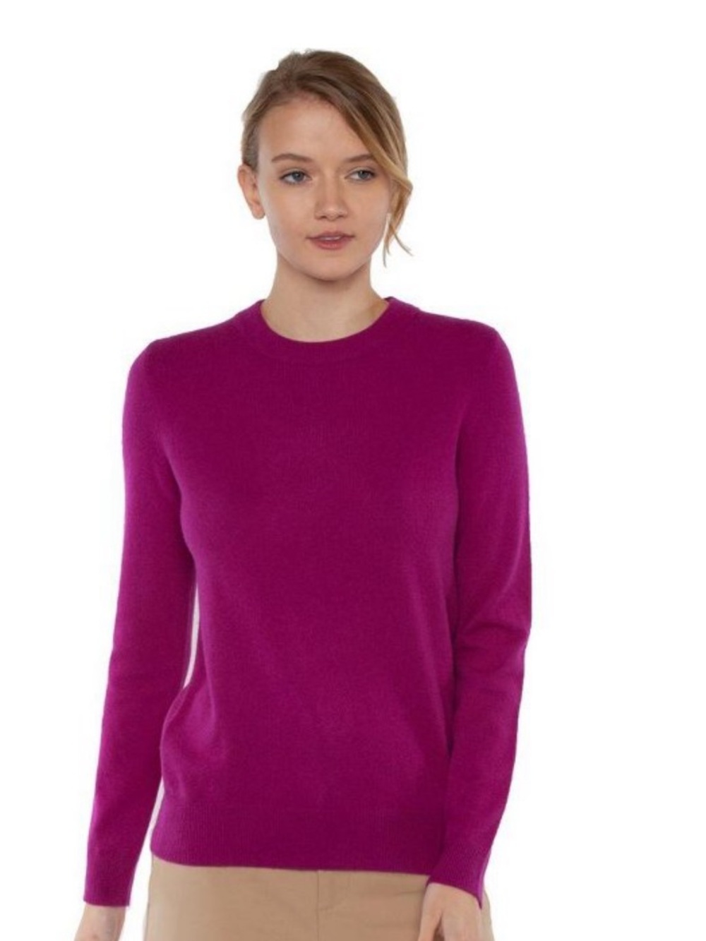 NWT JENNIE LIU Women's 100% Pure Cashmere Long Sleeve Crew Neck Sweater Large